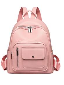 1pc Fashionable Avant-Garde Campus Style Multi-Pocket Solid Color PU Faux Leather Backpack, Women's New Minimalist Versatile Shopping Shoulder Bag - Multiple Colors - View 13