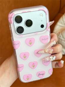 Cute Sweet Pink Tulip Flower Heart Painting Glossy IMD Phone Case Compatible With IPhone 17 Pro Max 16 Pro Max 15 Pro Max 14 Pro Max 13 Pro Max 16 15 14 Plus 11 12 Pro Max Spring Full Screen Floral Patterns Shockproof Soft Back Cover Stylish Girl Gift Shell - Pink - View 5