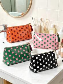 Polka Dot Waterproof Makeup Bag With Contrasting Tassel Storage Bag, Large Capacity Portable Travel Wash Bag Suitable For Skincare, Bathroom, Vacation - Multicolor - View 1