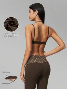MFVIM Women's 2-Piece Yoga Set, Vintage 2 In 1 Camisole Top / Folded High Waist Slimming Capris Anti-Exposure - Brown With White Polka Dots - View 4