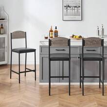 Outop Bar Table & Stools Set Of 3 – 2 PU Leather Upholstered Chairs With Footrest & Backrest, Sturdy Metal Frame Table – Compact Dining Set For Kitchen, Dining Room, Apartment - Gray-4-pack Bar Chairs - View 7