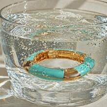 ORNAPEADIA 1pc Women's Gold-Plated Turquoise Enamel Open Bangle Bracelet, Versatile Beach & Daily Wear Accessory, Suitable For Gift - SZ60882-9 - View 4