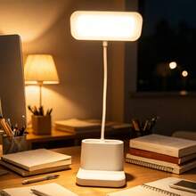 1件 LED 桌燈 附3個筆筒，USB充電式，3段可調光，護眼白光，學生學習宿舍桌用插電/充電小燈，臥室床頭閱讀筆筒燈，新款夾式，2筆筒版本 - 筆筒 - 查看 15