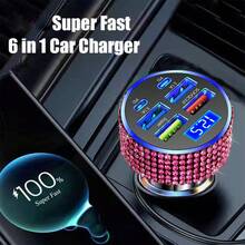Bling Bling Car Charger, Diamond 3-In-1 Retractable Charging Cable, USB Charging Cable, Fast Charging, Cute 3-In-1 Fast Charging Cable, Suitable For Women, Compatible With Smartphones, Dashcam, GPS, Perfect Gift For Holidays/Birthdays - Multicolor - View 64