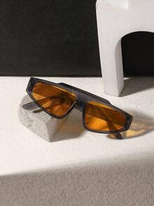 1 Pair Men's Textured Glossy PC Frame Retro Hip-Hop Style Asymmetric Fashion Glasses, Suitable For Summer Beach Vacation, Outdoor Driving, Travel And Daily Wear - Multicolor - View 6