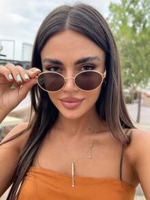 1pc Women's Round Colored Retro Glasses, Suitable For Carnival Parties, Tropical Beach Vacations, Bars, Clubs, Outdoor Activities, Fits Various Face Shapes, Essential Beach, Outdoor, Travel Accessory For Summer - Brown - View 2