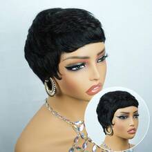 Short Straight Pixie Cut Wig For Women Human Hair Soft And Comfortable Machine-Made Breathable Quick Hairstyle Change Natural Look Perfect For Daily Use Cosplay Carnival And Christmas Short Hair Wigs Elegant Hairpiece, , Fashion Enthusiasts - Natural Black - 查看 4
