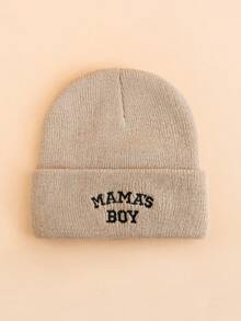 1PC Toddler "MAMA'S BOY" Embroidered Knit Beanie Hat, Foldable Warm Elastic Winter Cap, Cute Daily Outdoor Head Protection Hat - Multicolor - View 10