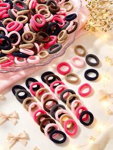 100Pcs Girls Minimalist Colorful 0.8 Inch Diameter Finger Size Hair Ties, Cute Non-Damaging Hair Bands Ponytail Holders Hair Accessories Suitable For Daily Use - 彩色 - 查看 3
