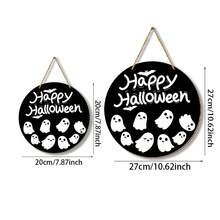 1 Peça Placa de Porta Redonda Preta "Feliz Halloween" de Madeira com Fantasma Pendurado - Decorada com Padrões Fofos de Fantasma e Morcego; Adequada para Decorar Porta da Frente ou Parede para Criar Atmosfera Festiva, Decoração Divertida para Festa em Casa e Varanda - multicolorido - Visão 8
