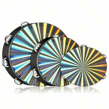 8/10 Inch Laser Colorful Handheld Tambourine, Single Row Metal Jingle Bells Hand Shake Bell, Professional Orff Percussion Instrument, Stage Performance Band Accompaniment Prop, Music Classroom Adult Teaching Gathering Party Atmosphere Accompaniment Hand Shake Instrument - Multicolor - View 1
