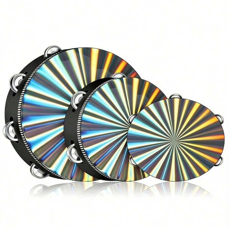 8/10 Inch Laser Colorful Handheld Tambourine, Single Row Metal Jingle Bells Hand Shake Bell, Professional Orff Percussion Instrument, Stage Performance Band Accompaniment Prop, Music Classroom Adult Teaching Gathering Party Atmosphere Accompaniment Hand Shake Instrument - Multicolor - View 1