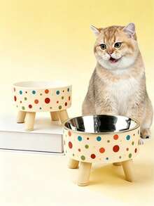 Colorful Polka Dot Stainless Steel Cat Bowl With Removable Stand, Easy To Clean Non-Slip Pet Food And Water Bowl, Suitable For Small Dogs And Cats, Pet Supplies - Large Capacity - View 7