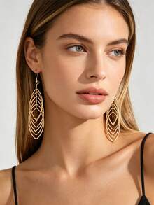 1 Pair Fashion Minimalist Gold Water Drop Tassel Earrings For Women, Holiday Birthday Date Party Vacation Shopping Daily Commute Accessory - Water Drop - View 5
