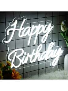 1pc USB Happy Birthday LED Neon Sign, Reusable Warm Pink & Cool White ...