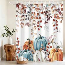 1 pieza Cortina de ducha con hojas de otoño y calabaza en acuarela -, Accesorios de baño Decoración del hogar Regalo - Viene con 12 ganchos - Multicolor - Ver 2