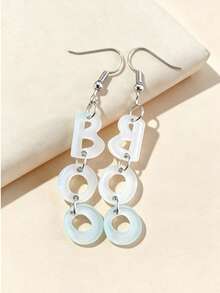 1Pair Frosted Light Blue Separate BOO Letter Chain 2D Flat Acrylic Hook Dangle Earrings, Halloween Spooky Word Text Drop Earrings For Women, No Box. - BOO - View 1
