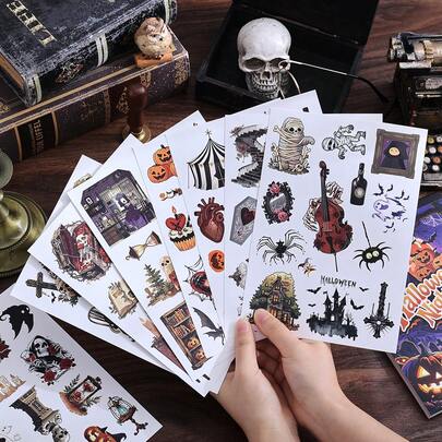 400+ Pcs Helloween Scrapbook Stickers Tearable Paper Stickers, Different Patterns Decorative Material Aesthetic Stickers For Adults DIY Art Craft Notebooks Envelope Paper Journaling Supplies