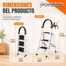 Escalera plegable, 3 peldaños. Escaleras plegables para el hogar, escaleras de acero inoxidable con pasamanos antideslizantes, escalera de tijera portátil para el hogar, la oficina, la cocina, el garaje. - Blanco - Ver 3