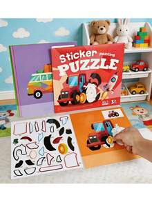 Kids Quiet Activity Sticker Kit Ages 3+ - 3D DIY Collage Craft With Animal & Vehicle Patterns | Travel Busy Toy For Fine Motor Skills - Multicolor - View 2