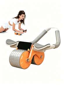 1pc Multi-Functional Automatic Rebound Ab Wheel With Elbow Rest & Mobile Phone Bracket, Shock-Absorb Dual-Wheel Abdominal Trainer, Portable Home Fitness Gear For Abs Waist Full Body Core Workout - Multicolor - View 6