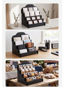 4-Tier Wooden Greeting Card Display Rack, Portable Sticker Display Stand, Suitable For Vendors, Retail Counters, Desktop Display, Trade Show Display - Tiered Storage Rack - View 9