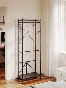 SoBuy | Freestanding Coat Rack White | Rolling Garment Rack With Wheels | Mobile Wardrobe Organizer Metal | 60*32*175 Cm | Load Capacity 40 Kg | KLS21-W - Black - View 5