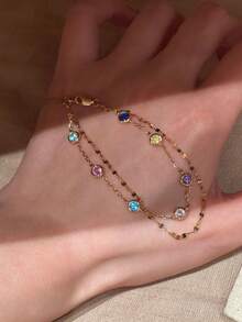 1 Dopamine Rainbow Bubble Double-Layer Bracelet, Small And Fresh, With A Vintage Style - Gold - View 2