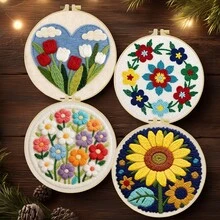 DIY Punch Needle Embroidery Set For Beginners. Includes Punch Needle, Thread, Manual, Hoop & Pre-Printed Fabric. Colorful Floral Landscape Patterns. Creative Craft For Wall Decor & Gifting. 2D Printed Set. 20x20cm/7.87in. - 20 X 20 cm - View 3