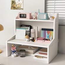 1pc Desktop Organizer Rack, Multi-Layer Bookshelf & Cosmetic Storage Rack, Office Desk Organizer For Books, Stationery, Cosmetics, Figurines, Computer Accessories Display, Space-Saving Home Storage For Bedroom, Living Room, Study - White - View 12