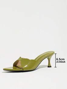 Women's Summer Fashion Versatile Pointed Toe Cup Heel Avocado Green Solid Color High Heel Sandals Unique Cloud-Shaped Shell Kitten Heel Low Heel Mule Slippers Nightclub Party Runway Banquet Vacation Date Gift Holiday Celebration Valentine's Day Mother's Day Women's Shoes - Avocado Green - View 7
