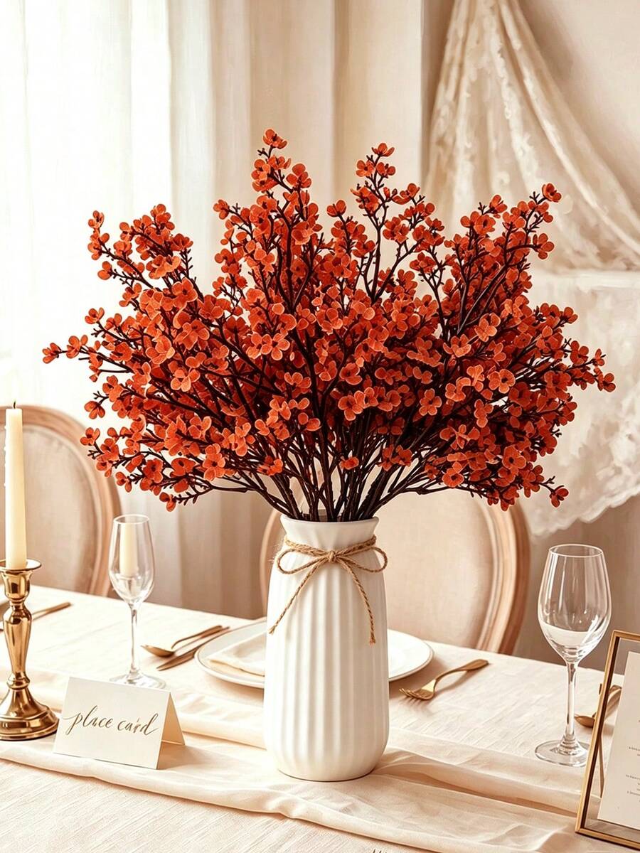 10/5/1pc Yellow Orange Babys Breath Artificial Gypsophila Flowers,19.68inch Fake Flowers For Fall Wedding Party Decorations ,Home Decor,Restaurant Table Centerpiece ,DIY Flower Arrangement,Halloween Thanksgiving Harvest Festival Decoration - Qiuhong - View 1