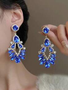 1 Pair Fashion Luxury Glass Exaggerated Water Drop Earrings Suitable For Women Party, Vacation, Wedding, Ball - Blue - View 3
