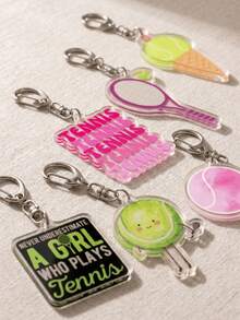 1/6pcs Tennis Acrylic Keychain, Tennis Fan Essential, Tennis Ball Shape, Suitable For Hanging On Tennis Bag, School Backpack Or Locker Keys - Multicolor - View 2