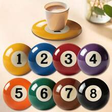 8pcs Billiards Themed Wooden Coasters, Tea Cup Coasters, Coffee, Beverage Mug Coasters, Suitable For Home And Dining, Gift For Parents, Friends, Suitable For All Seasons - Multicolor - View 10