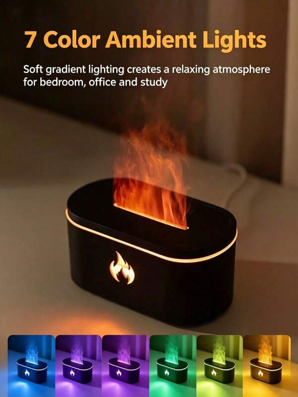 1 pièce Mini diffuseur d'arôme à flamme ultrasonique silencieux, humidificateur avec flamme simulée à sept couleurs, réservoir d'eau de 200 ml, convient pour la décoration de la chambre et l'utilisation au bureau à domicile, cadeau pour hommes et femmes, cadeau de la Saint-Valentin, essentiel d'hiver (alimenté par USB)