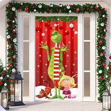 The Grinch Green Christmas Door Cover Welcome Birthday Party Decorations Winter Holiday Front Porch Banner For Indoor Outdoor Home Decor - Multicolor - View 11