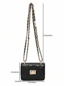 XD 1pc New Mini Square Handbag For Girls, Diamond Pattern Patchwork Shoulder Bag, Woven Chain Flap Small Bag, Cute Crossbody Bag, Accessory Bag - Multicolor - View 3