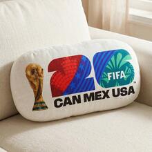 Mesuca Coussin long en polyester multi-scènes, style fan de football, imprimé multicolore blanc, motif trophée Coupe du Monde FIFA 2026 CAN MEX USA, doux et moelleux, coussin décoratif pour canapé et voiture, 1 pièce - Blanc - Voir 3
