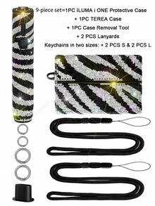 1set=9PCS Multicolor 720° Full Rhinestone Anti-Drop Anti-Pressure Shiny Zebra Stripe Electronic Cigarette Protective Case + Cigarette Box FOR IQOS ILUMA I ONE+FOR TEREA, Made Of A-Grade Rhinestones, More Sparkling Under Light, Suitable As A Gift For Mom, Girlfriend, Boyfriend, Lover Or Holiday Use - Diamond Version - View 12