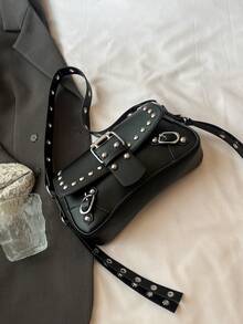 Y2K Fashion Retro Punk Style Rivet Small Square Bag Women's Shoulder Underarm Bag - Black - View 6