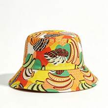 1pc Tropical Banana Print Bucket Hat, Suitable For Travel, Unisex Bohemian Style, Foldable Reversible Bucket Hat, European And American Style - A - View 6
