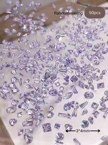 50pcs New Random Mixed Pack Nail Art Rhinestones, Ice Blue Crystal Purple Zirconia Mini Small Naked Rhinestones Nail Decoration - Multicolor - View 5
