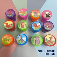 12pcs Mini Colorful Animal Pattern Stamps For Kids, Ocean Animals, Dinosaurs, Farm Animals, Creative Animal Stamps, Suitable For Back To School, Creative Doodling And Art Painting, Learning Rewards, Campus Rewards, Birthday Gifts - Multicolor - View 9