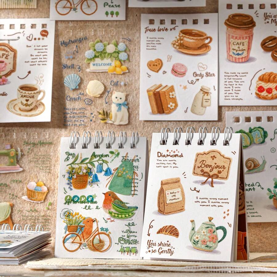 20 Sheets/Bag Stickers, Town Slow Travel Series, Vintage Life Small Objects Stickers, Two Different Materials, Scrapbook Supplies, Notebook Accessories, Used For Decorating Cards, Photo Frames, Computers, Phone Cases, Water Cups, Magazines, Stationery Boxes, Suitcases, Desktop Decoration Stickers - Sticker - View 1
