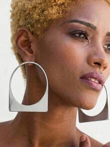 1Pair Geometric Statement Gold Stud Earrings For Women, Minimalist Modern Abstract Rectangle And Circle Combination, Party Fashion Ear Jewelry - Multicolor - View 10