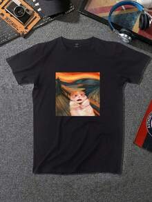 Manfinity Roghcode Herren-T-Shirts mit Rundhalsausschnitt, Kurzarm, Grafik-Design, Casual Summer Meme Mu Summer, Oversized T-Shirt, Alltags-Oversized-Shirts - Schwarz - Übersicht 1