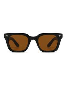 1 par de gafas de moda vintage con marco cuadrado negro y decoración de remaches para mujer - Negro - Ver 3