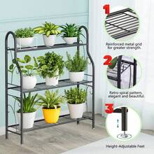 SORCEDAS - Soporte de plantas para interior de 3 niveles, hecho de metal, para exteriores, estante para plantas de esquina con múltiples soportes, para sala de estar, balcón, jardín, color gris oscuro. - Multicolor - Ver 7