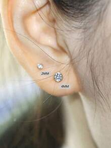 3pcs 925 Sterling Silver Stud Earrings For Women,Cubic Zirconia 5A+ Earring Set For Cartilage Earring Stacks Hypoallergenic CZ Studs For Sensitive Ear - Gold - View 3